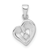Sterling Silver Polished & Satin CZ Open Heart Pendant