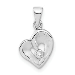 Sterling Silver Polished & Satin CZ Open Heart Pendant
