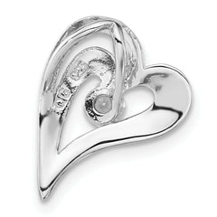 Sterling Silver Polished and Satin CZ Heart Chain Slide