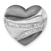 Sterling Silver w/ Black Rhodium Polished & Satin CZ Heart Chain Slide Pendant
