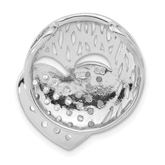 Sterling Silver Polished And Brushed Disc With CZ Heart Slide