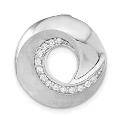 Sterling Silver Polished & Brushed CZ Circle Slide Pendant