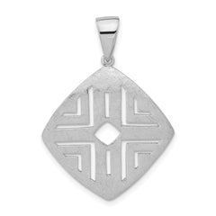 Sterling Silver Rhodium-plated Scratch Finish Square Cutout Pendant