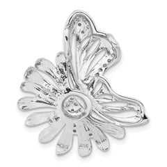 Sterling Silver Polished And Satin Flower Butterfly CZ Slide