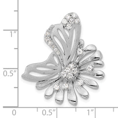 Sterling Silver Polished And Satin Flower Butterfly CZ Slide