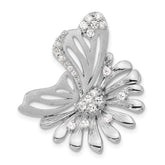 Sterling Silver Polished & Satin CZ Flower Butterfly Slide