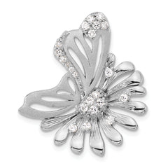 Sterling Silver Polished & Satin CZ Flower Butterfly Slide