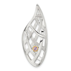 Sterling Silver & Gold-plated Satin & Polished Amethyst Teardrop Criss Cross Slide Pendant