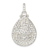 Sterling Silver Polished CZ & Crystal Flower Teardrop Pendant