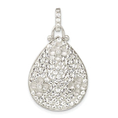 Sterling Silver Polished CZ & Crystal Flower Teardrop Pendant