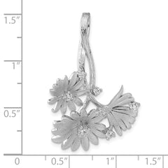 Sterling Silver Polished And Satin CZ Flowers Slide