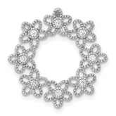 Sterling Silver Polished Beaded CZ Flower Circle Chain Slide Pendant