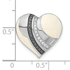 Sterling Silver Blk Rhod & Enamel White/Blk CZ Heart Chain Slide Pendant