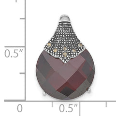 Sterling Silver Red CZ and Marcasite Chain Slide Pendant