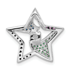 Sterling Silver W/Multi-color Stones & Clear CZ Star Chain Slide