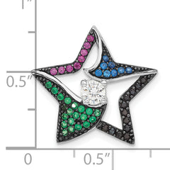 Sterling Silver W/Multi-color Stones & Clear CZ Star Chain Slide