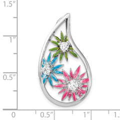 Sterling Silver Blue,Green,Pink Enamel CZ Slide
