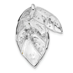 Sterling Silver Green And Yellow Enamel Leaf And CZ Slide