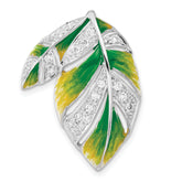 Sterling Silver Green & Yellow Enamel CZ Leaf Slide