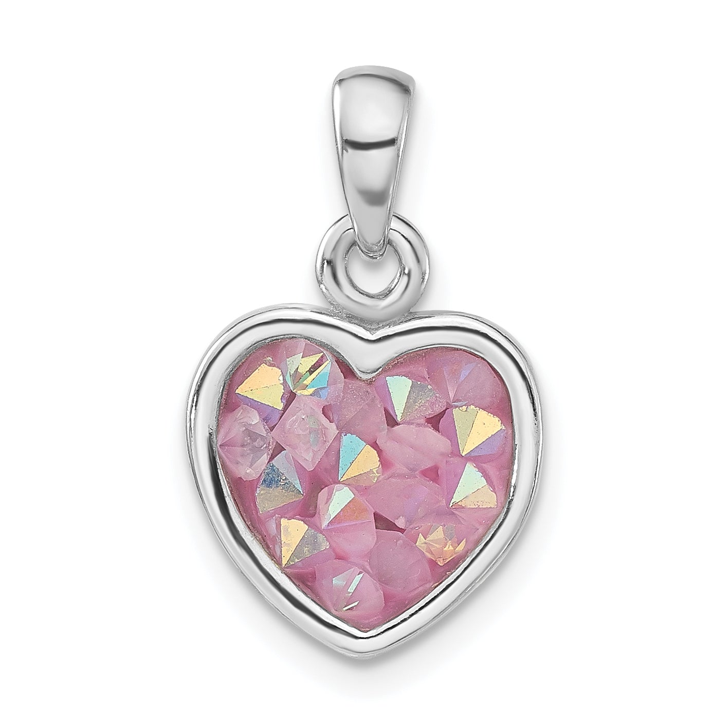Sterling Silver Polished Pink Crystal Heart Pendant