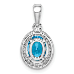 Sterling Silver Rhodium-plated w/ Light Blue & White CZ Oval Pendant