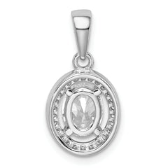 Sterling Silver Rhodium-plated w/ CZ Oval Pendant