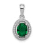 Sterling Silver Rhod-plated w/ Green and White CZ Oval Pendant