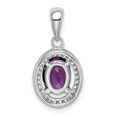 Sterling Silver Rhodium-plated Polished Amethyst and CZ Pendant