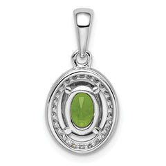 Sterling Silver Rhodium-plated w/ Light Green & White CZ Oval Pendant