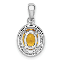 Sterling Silver Rhodium-plated w/ Yellow & White CZ Oval Pendant