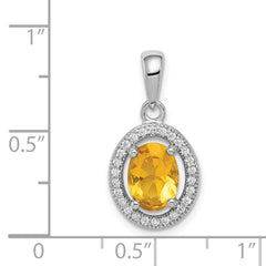 Sterling Silver Rhodium-plated w/ Yellow & White CZ Oval Pendant