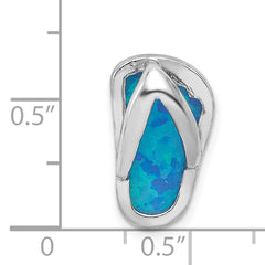 Sterling Silver Rhodium Created Blue Opal Flip-Flop Slide