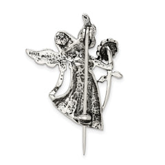 Sterling Silver 925 Antique Angel Pin with Floral Elegance