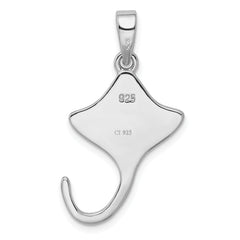 Sterling Silver Rhodium Created Blue Opal Manta Ray Pendant