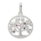 Sterling Silver Polished Red CZ Tree Circle Pendant