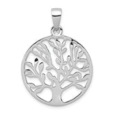 Sterling Silver Rhodium-plated Polished Circle w/Tree Pendant