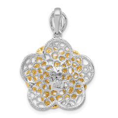 Sterling Silver Rhodium-plated Gold-tone Flower Pendant