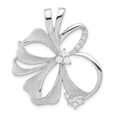 Sterling Silver Polished & Satin CZ Flower Chain Slide Pendant