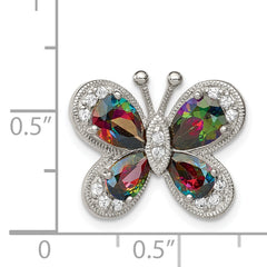 Sterling Silver Polished Dark Mystic CZ Butterfly Pendant