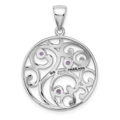 Sterling Silver Rhodium-plated w/Amethyst Pendant