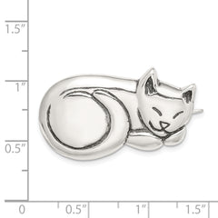 Sterling Silver 925 Antiqued Sleeping Cat Pin for Women