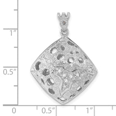Sterling Silver Rhodium-plated Black & Preciosa Crystal Square Pendant