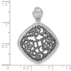 Sterling Silver Rhodium Black-plated Square Pendant