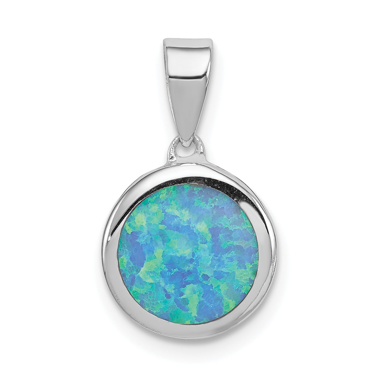 Sterling Silver Rhod-plated Lab Created Opal  Round Pendant