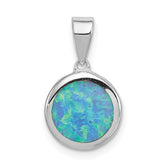 Sterling Silver Rhod-plated Lab Created Opal  Round Pendant