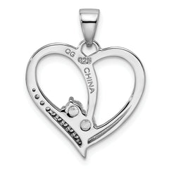 Sterling Silver Rhodium-plated CZ Heart Pendant