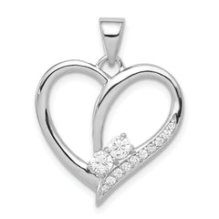 Sterling Silver Rhodium-plated CZ Heart Pendant