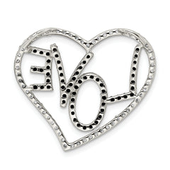 Sterling Silver Polished Black & White CZ Love in Heart Chain Slide