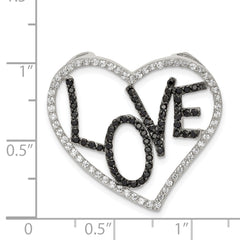 Sterling Silver Polished Black & White CZ Love in Heart Chain Slide