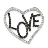 Sterling Silver Black/White Rhodium-plated CZ Love in Heart Chain Slide